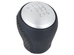 Nissan X-Trail 07-14 Gear shift knob 6 speed black leather + SILVER