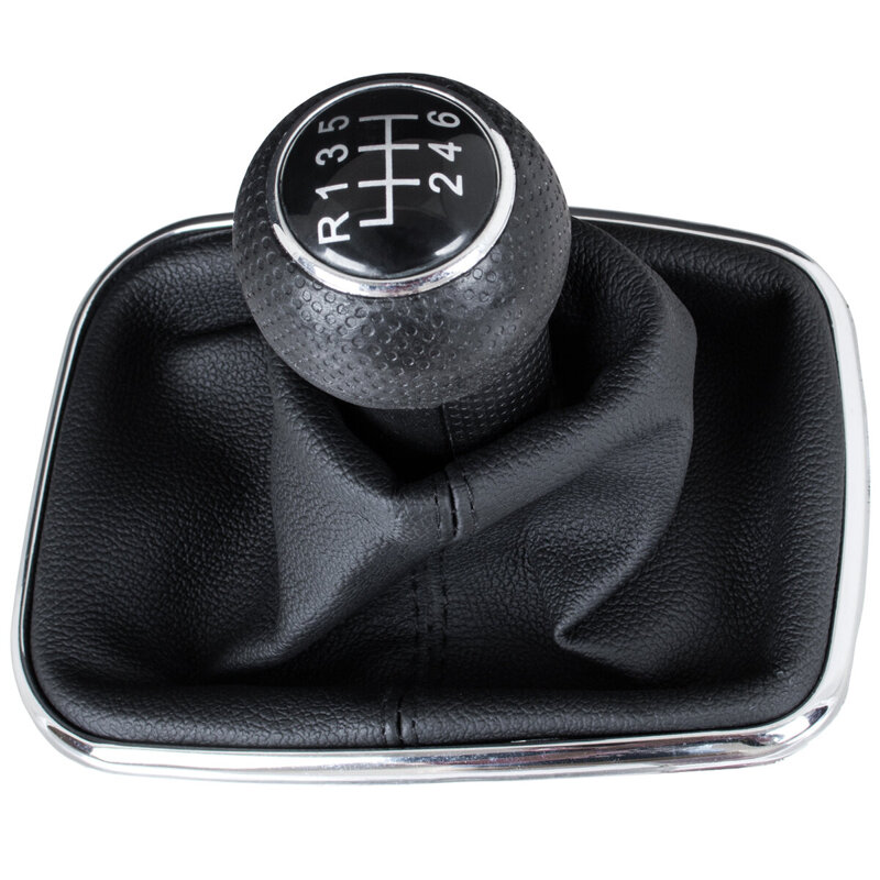 VW Bora 98-05 Gear shift knob BLACK + Lever Gaiter with frame CHROM 6 Gears Hole 12MM