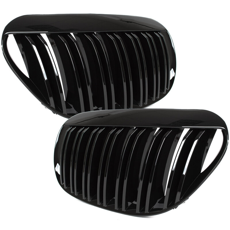 BMW 6 E63 / E64 04-10 atrapy między reflektory (nerki) lewa + prawa kpl. BLACK GLOSSY DOUBLE BAR